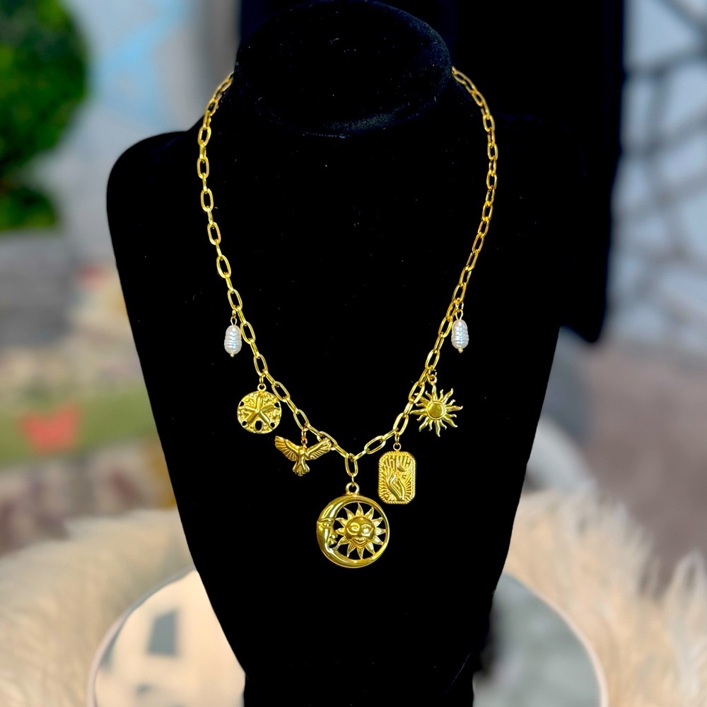 Gold Tone Charm Necklace